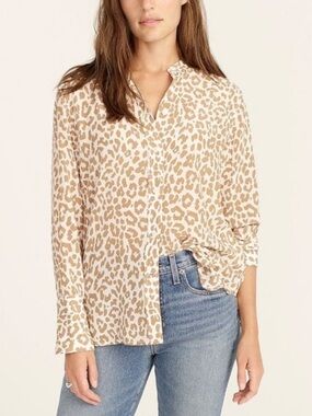 J. Crew Cream and Tan Leopard Print Button-Down Shirt